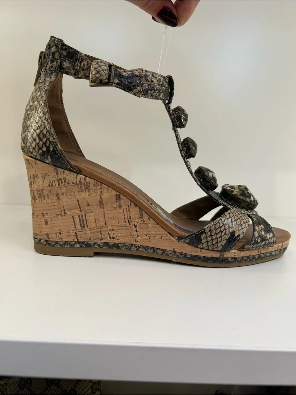 LIBBY EDELMAN PYTHON + CORK SANDALS SZ 7.5
